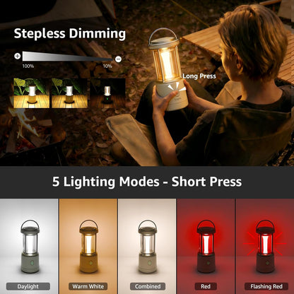 Lepro 2000LM LED Camping Lantern Rechargeable, Waterproof Tent Light with 5 Light Modes, Camping Essentials, Portable Lantern Flashlight for Camping