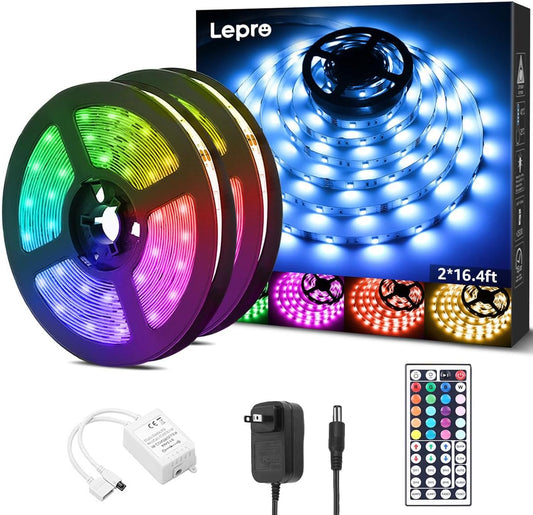 Lepro RGB LED Strip Lights with Remote and Power Adapter (16.4ft )