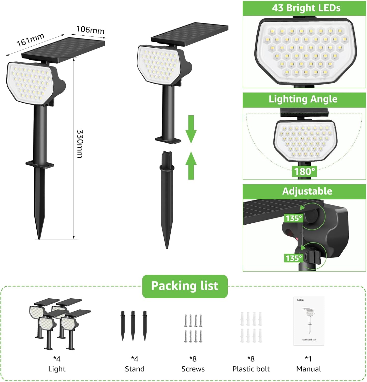 Lepro Solar Decorative Spot Lights (Warm White, IP65 Waterproof)