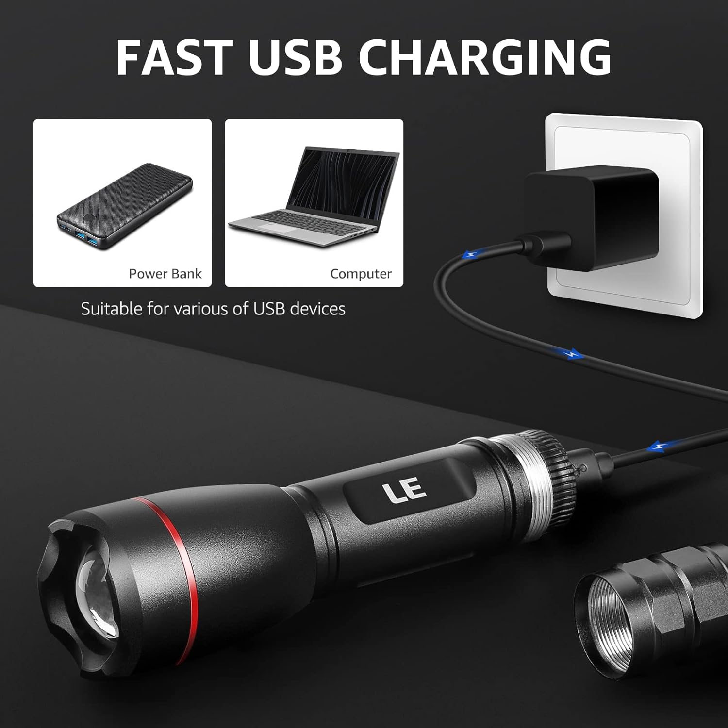 cable rechargeable flashlights Lepro LED Rechargeable Flashlight