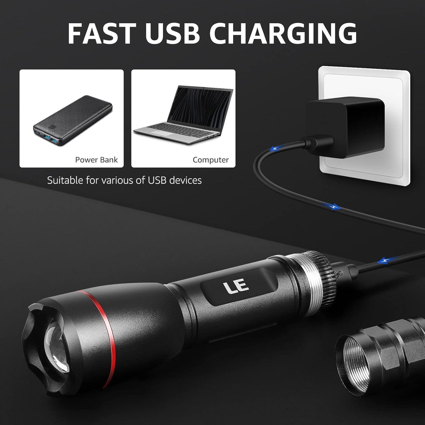 Lepro 1000LM Rechargeable Tactical Flashlight | High Power Zoomable LED Torch with USB Cable