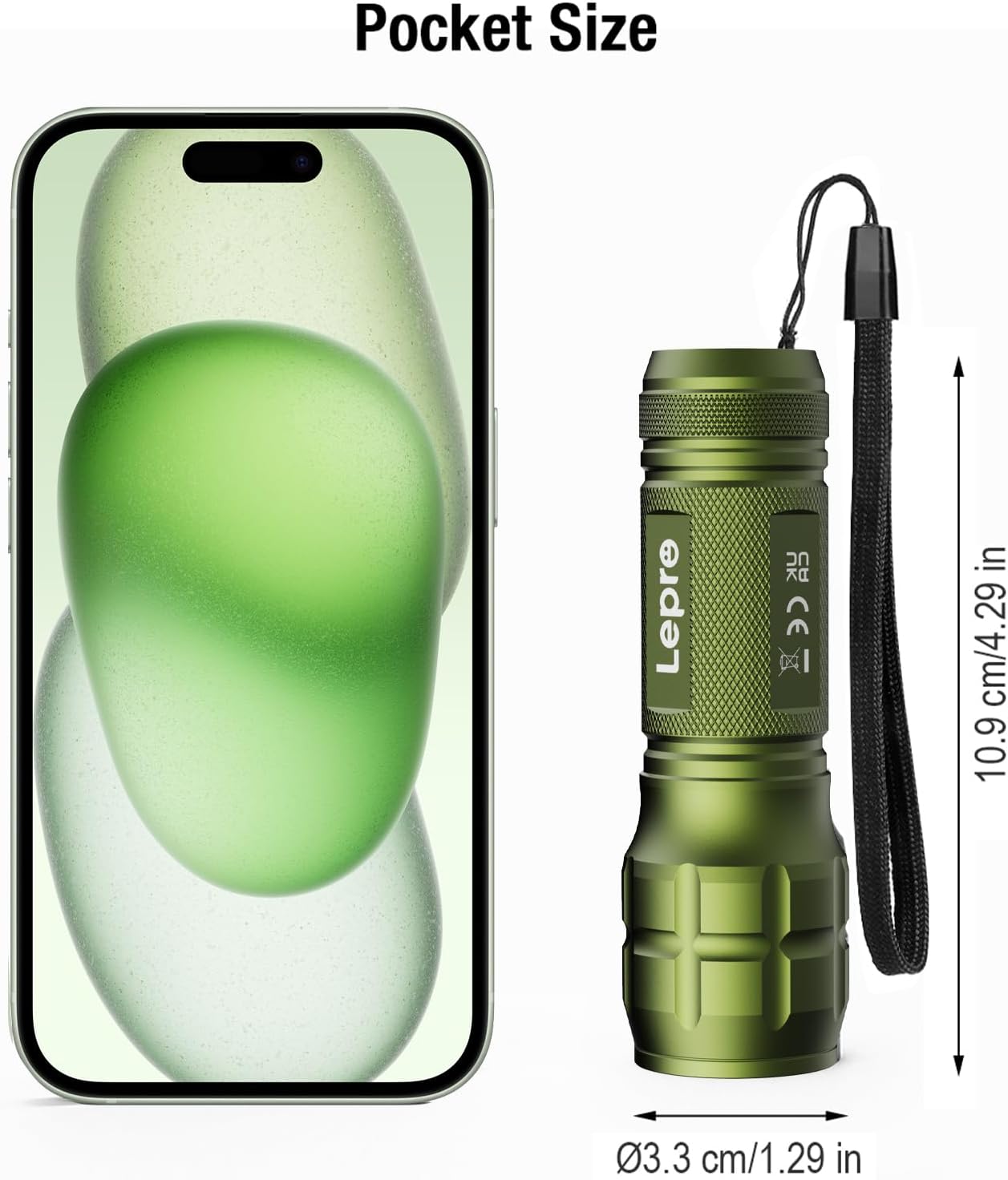 Lepro Portable LED Flashlight (Green, High Lumens, Waterproof, AAA Batteries Included)