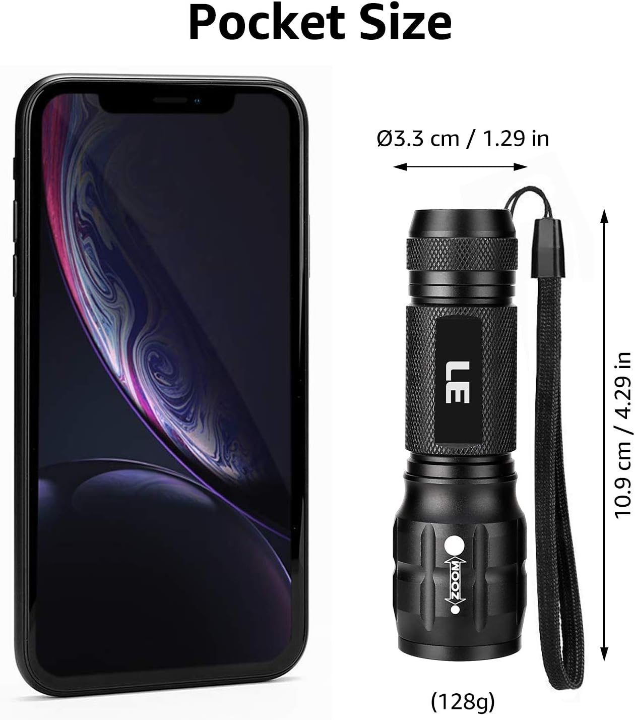 Lepro Portable LED Flashlight (Black, High Lumens, Waterproof, AAA