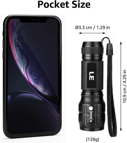 Lepro Portable LED Flashlight (Black, High Lumens, Waterproof, AAA Batteries Included)