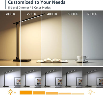 Lepro Touch-Control LED Desk Lamp – Dimmable with 3 Color Modes for Home & Office (Black)