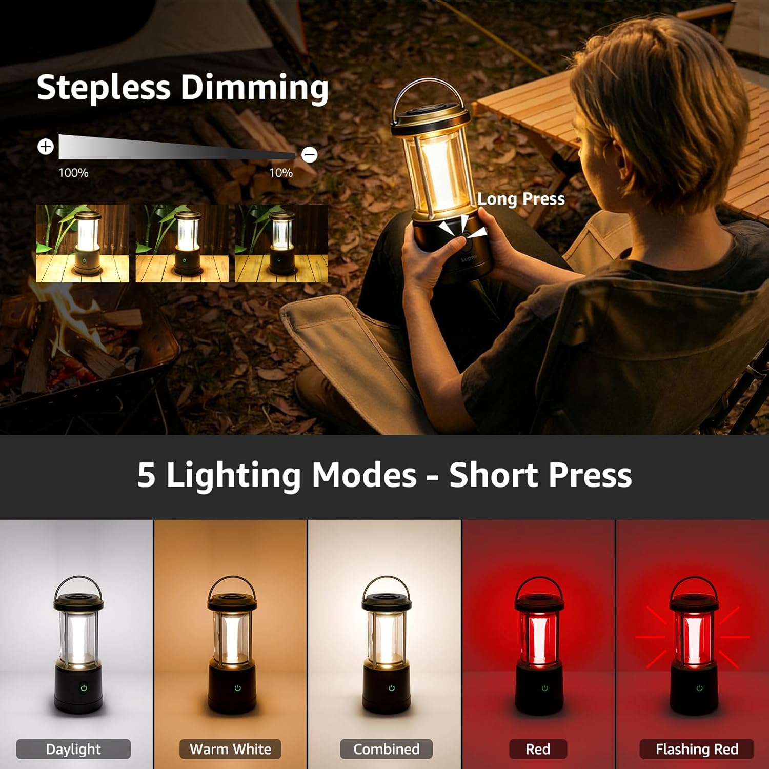 Lepro 2000LM LED Camping Lantern Rechargeable, Waterproof Tent Light with 5 Light Modes, Camping Essentials, Portable Lantern for Camping, Emergency Light, Power Outage, USB Cable Included