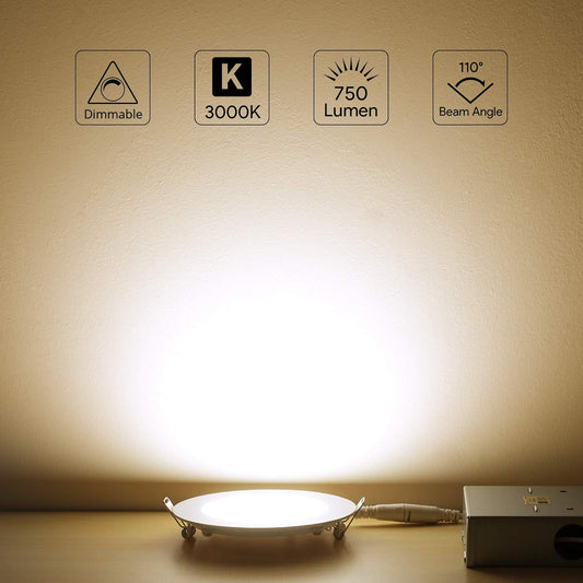 Lepro 12 Pack LED Recessed Lighting, 4 Inch Ultra-Thin Ceiling Light with Junction Box, Dimmable Retrofit Downlight, 11W 750LM 3000K Soft White Baffle Trim - UL FCC Energy Star Certified