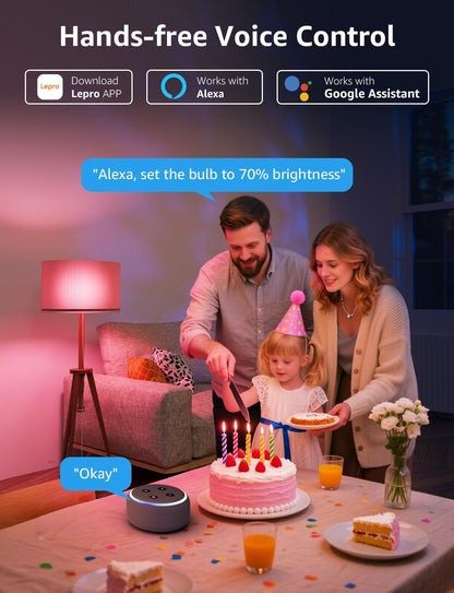 Lepro B3 AI Smart Light Bulbs - 1500LM 100W Equivalent A21 Bulb, WiFi & Bluetooth RGBWW Color Changing, Works with Alexa & Google Assistant, AI Voice Control by App, Music Sync, 2.4GHz Only