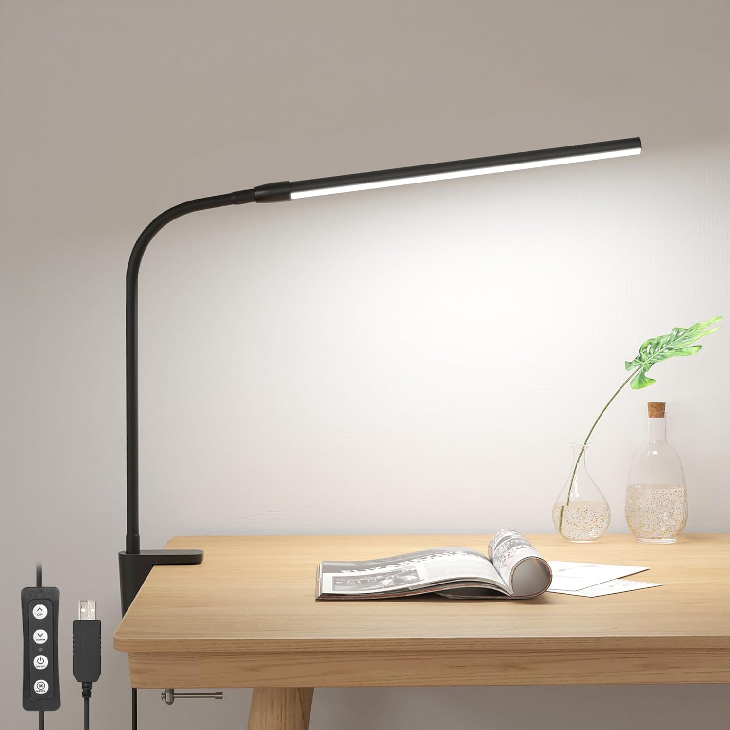 Lepro Clamp Desk Lamp (Dimmable, White/Black, Eye-Caring Reading Light)
