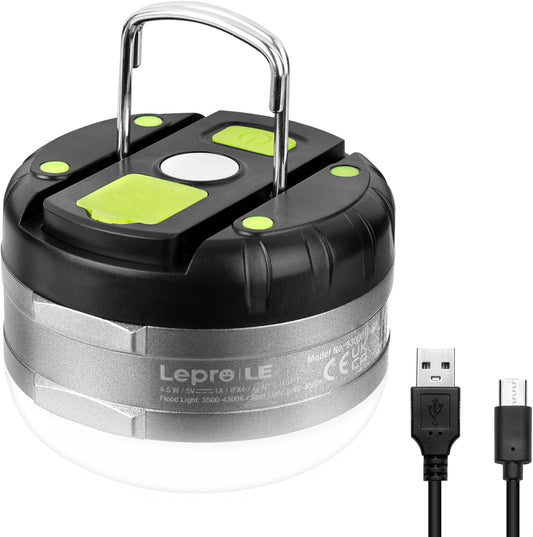 Lepro LED Camping Lantern (Rechargeable & Waterproof, with 5 Adjustable Brightness Levels)