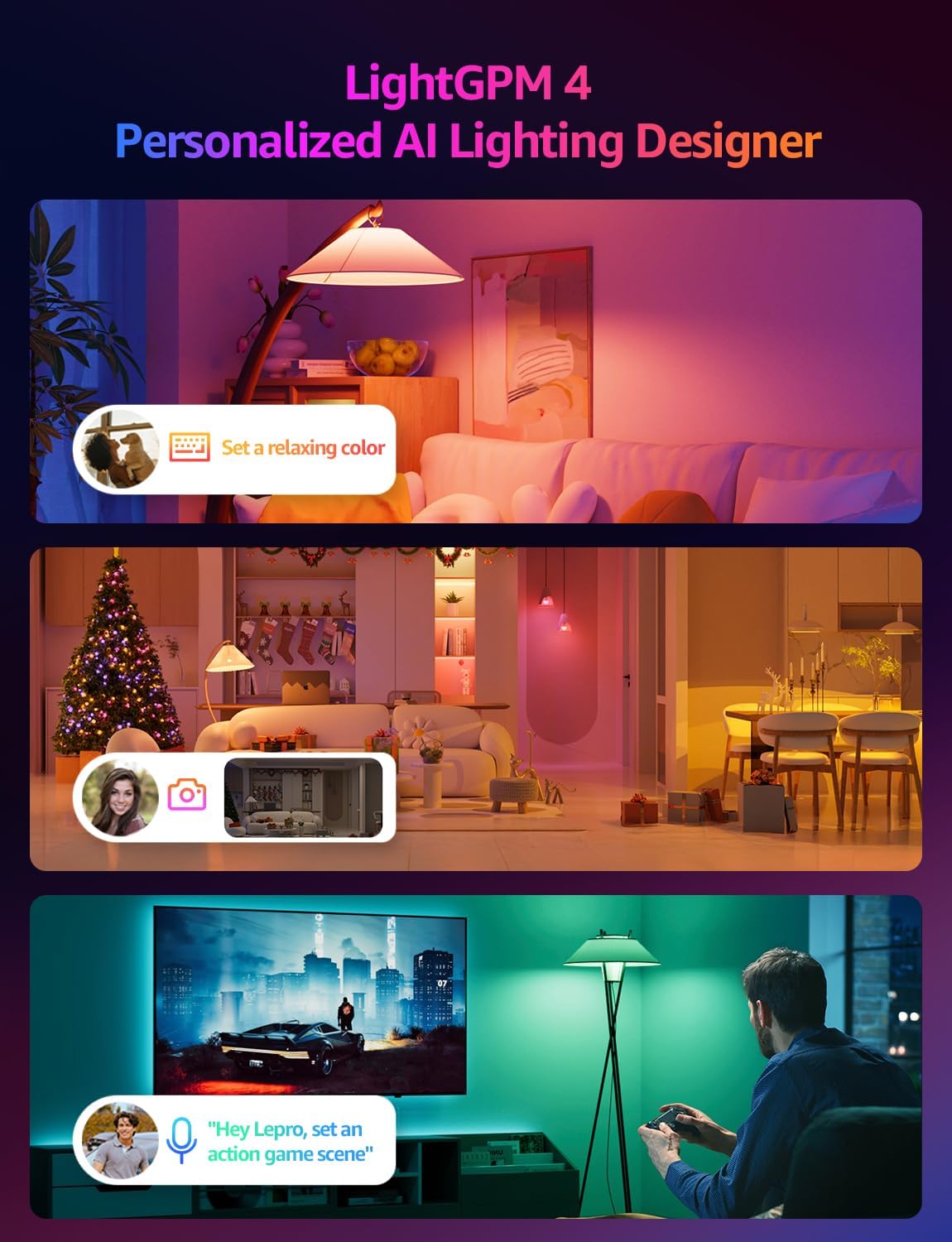 Lepro BR2 AI LED Smart Bulbs - AI Generated Lighting, LightGPM 4 with LLM, LightBeats Music Sync, Voice Control Via App, RGBWW Colors, Compatible with Alexa & Google Assistant, BR30 E26 8W, 4 Packs