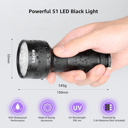 Lepro 51-LED UV Flashlight (395nm) Pet Stain & Bed Bug Detector Lepro 51-LED UV Flashlight (395nm) Pet Stain & Bed Bug Detector