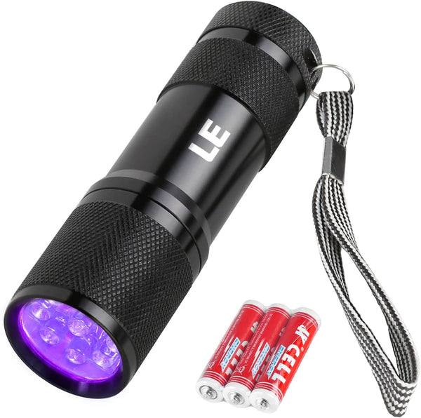 LE 9 LEDs UV LED Flashlight, Blacklight, 395nm Utlra Violet, 3 AAA Batteries Included