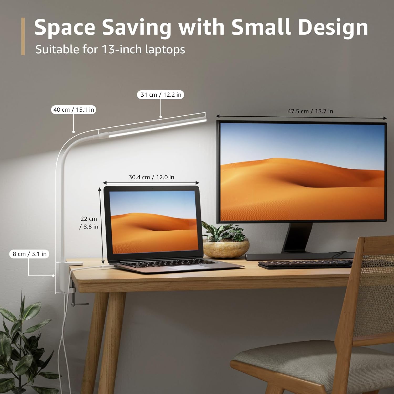 Lepro Clamp Desk Lamp (Dimmable, White, Eye-Caring Reading Light)