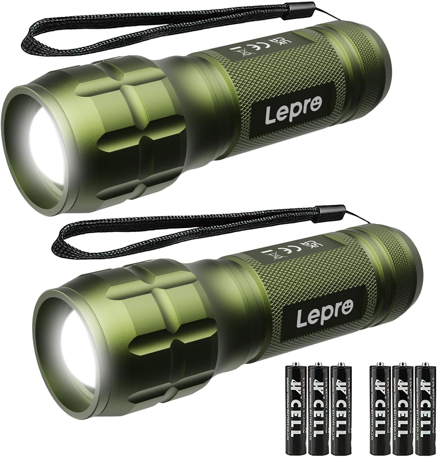 Lepro Portable LED Flashlight (Green, High Lumens, Waterproof, AAA Batteries Included)
