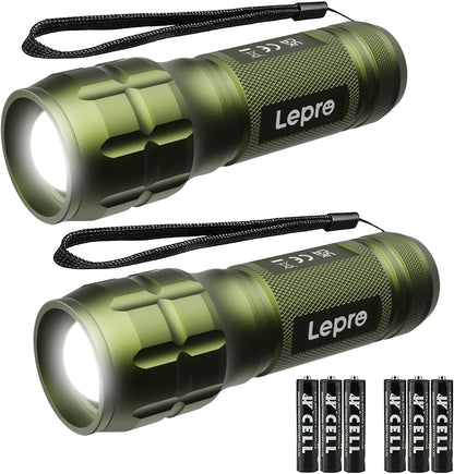 Lepro Portable LED Flashlight (Green, High Lumens, Waterproof, AAA Batteries Included)