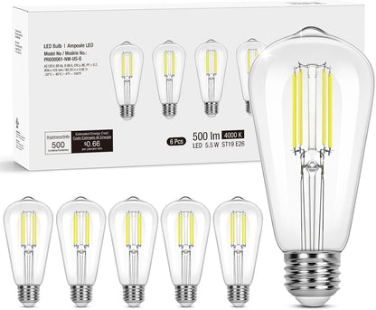 Lepro ST19 Vintage Edison LED Bulbs, Dimmable, E26 Base, 8W (60W Equivalent), 800 Lumens, 4000K Cool White, Clear Glass