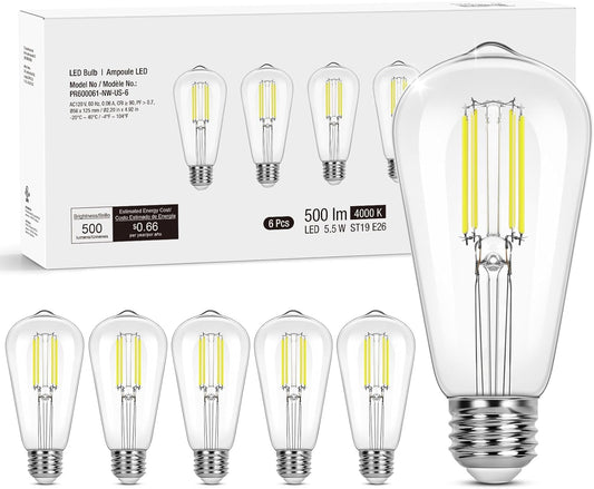 Lepro ST19 Vintage Edison LED Bulbs, Dimmable, E26 Base, 8W (60W Equivalent), 800 Lumens, 4000K Cool White, Clear Glass