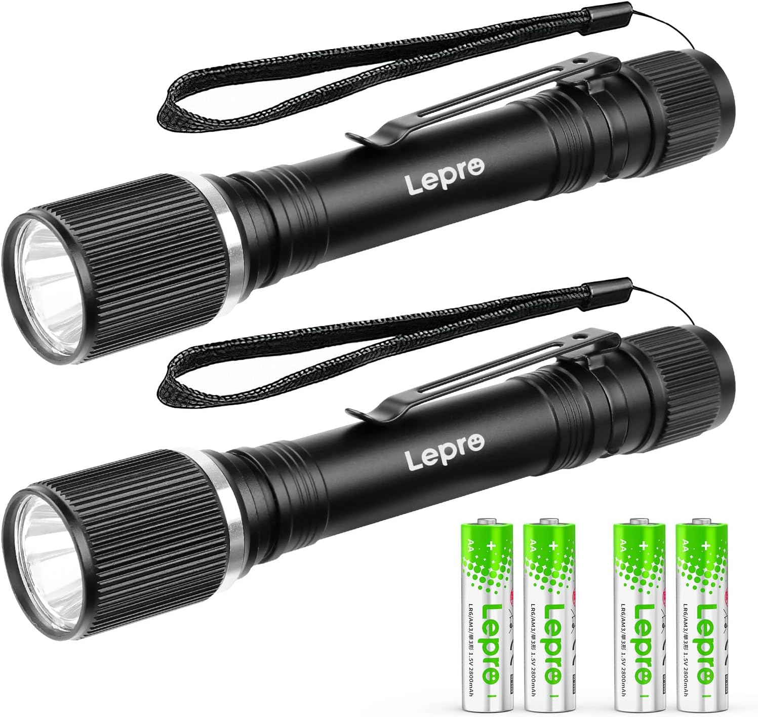 Lepro LED Mini Flashlight High Lumens with Clip, Waterproof, Energy Saving, Portable for Outdoor, Emergency, AA Batteries Included, Tactical & Camping Accessories