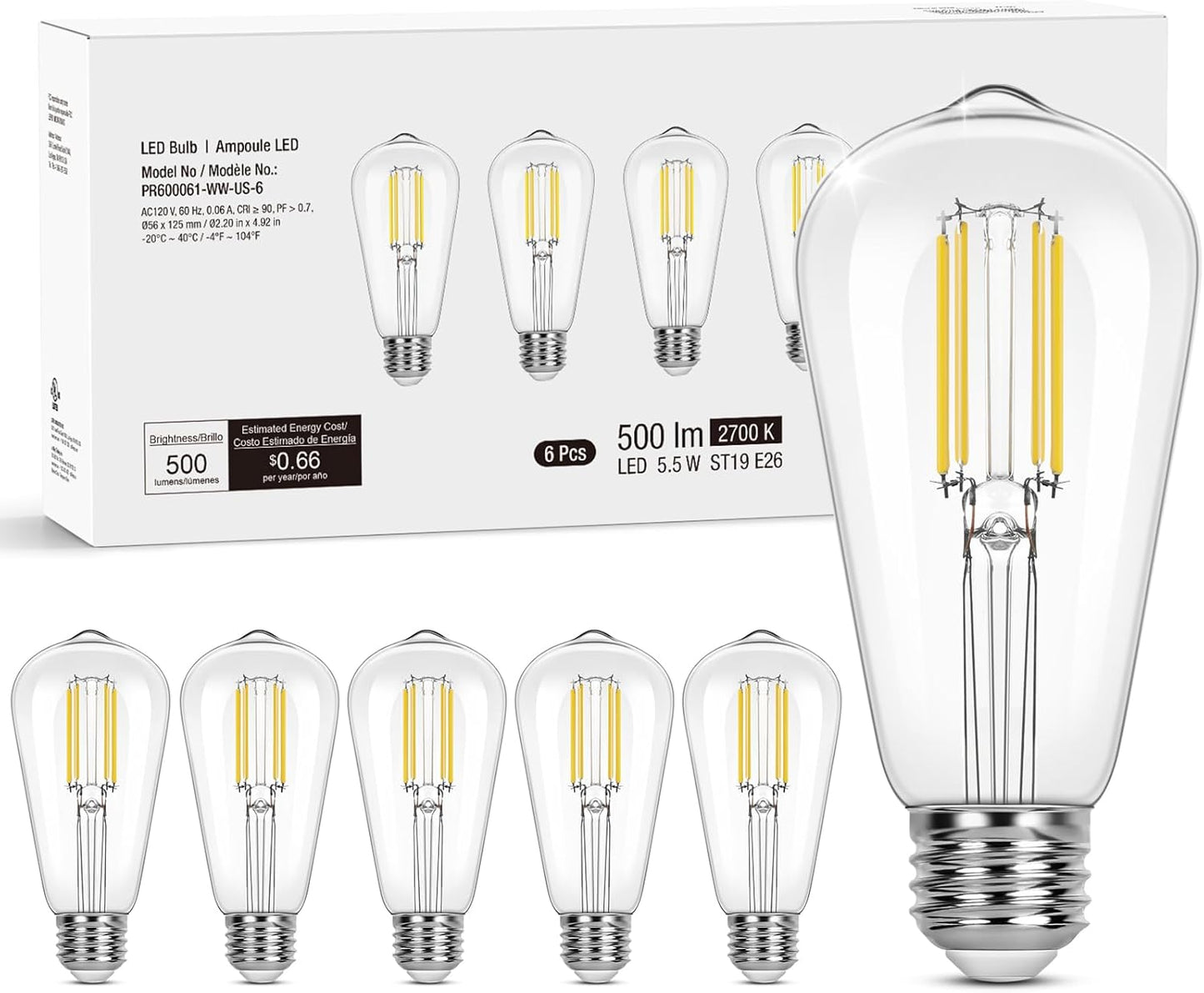 Lepro ST19 Vintage Edison LED Bulbs, Dimmable, E26 Base, 8W (60W Equivalent), 800 Lumens, 2700K Warm White, Clear Glass