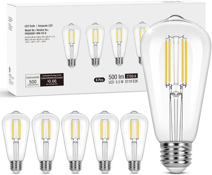 Lepro ST19 Vintage Edison LED Bulbs, Dimmable, E26 Base, 8W (60W Equivalent), 800 Lumens, 2700K Warm White, Clear Glass