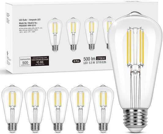 Lepro ST19 Vintage Edison LED Bulbs, Dimmable, E26 Base, 8W (60W Equivalent), 800 Lumens, 2700K Warm White, Clear Glass