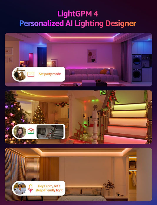 Lepro S2 Smart LED Strip Lights with AI Features (Dynamic RGB+Warm White+Daylight White)