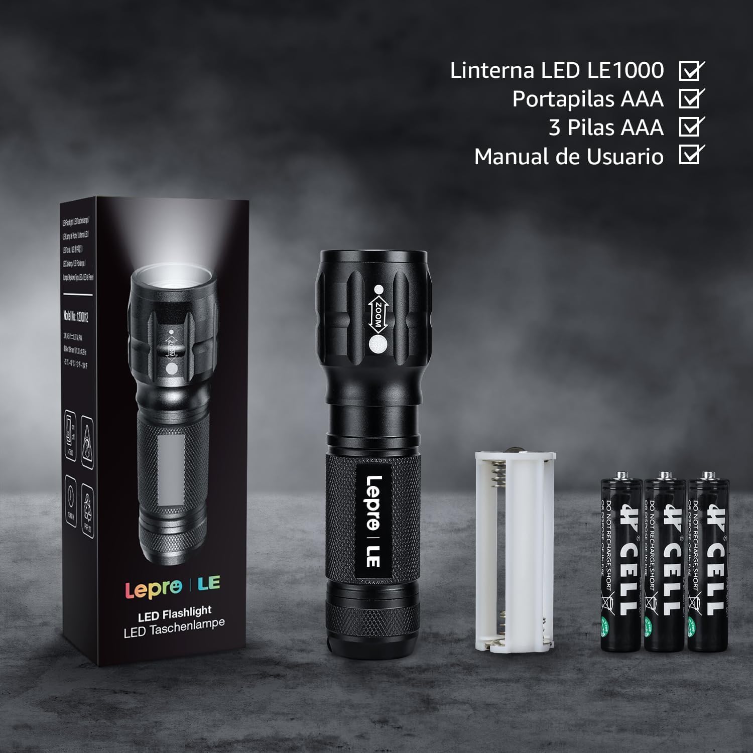 Lepro 2-Packs LED Flash Light LE1000 High Lumens, Mini Multifunction Tactical Flashlight , Zoomable, Waterproof, Adjustable Brightness, for Camping, Outdoor and Emergency Use (AAA Batteries Included)