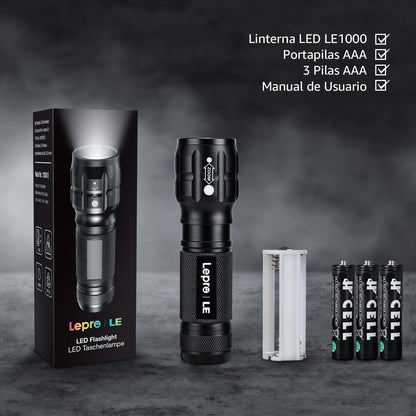 Lepro 2-Packs LED Flash Light LE1000 High Lumens, Mini Multifunction Tactical Flashlight , Zoomable, Waterproof, Adjustable Brightness, for Camping, Outdoor and Emergency Use (AAA Batteries Included)