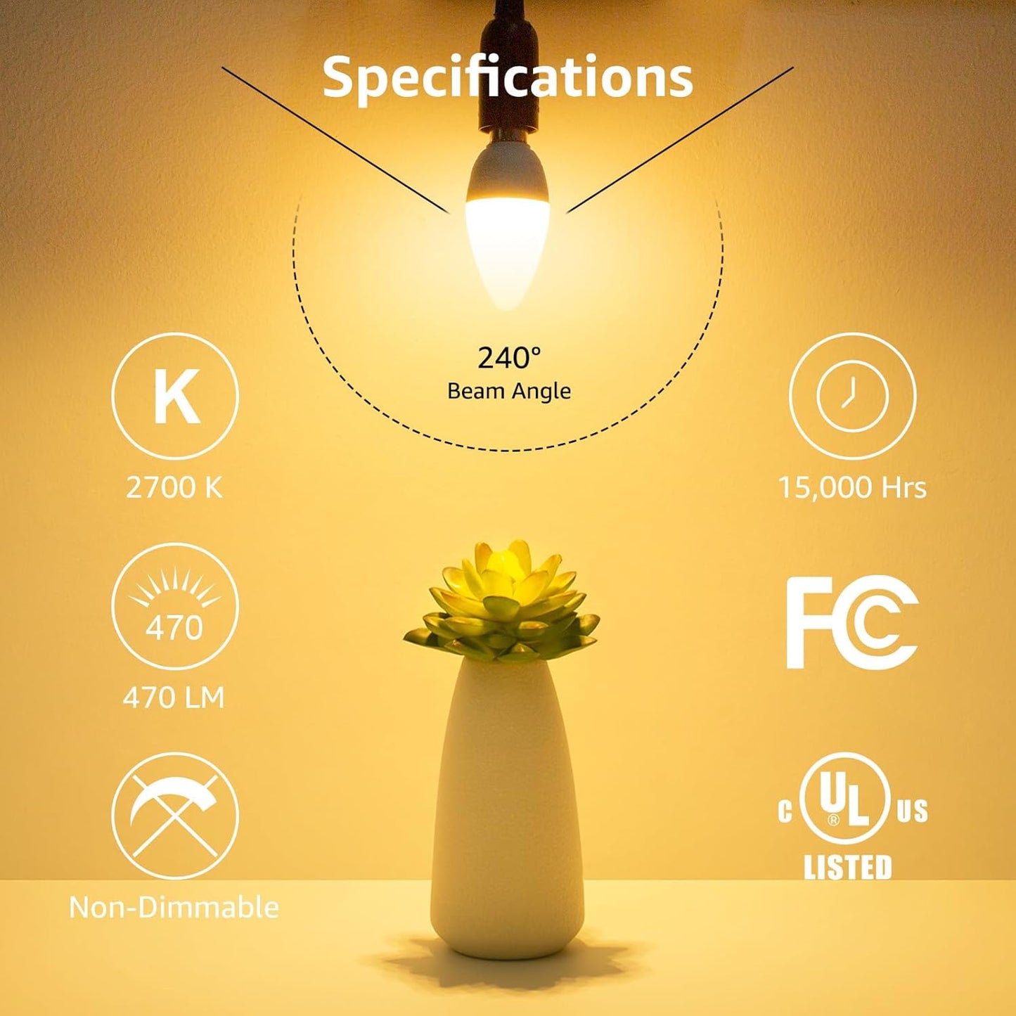 Lepro B11 LED Candelabra Bulbs, E12 Base, 5.5W (40W Equivalent), 500 Lumens, 2700K Warm White, Non-Dimmable