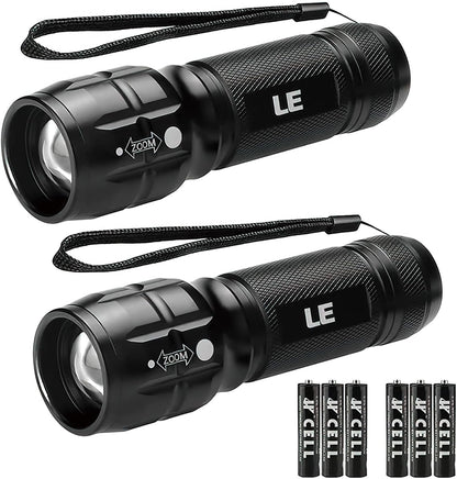 Lepro 2-Packs LED Flash Light LE1000 High Lumens, Mini Multifunction Tactical Flashlight , Zoomable, Waterproof, Adjustable Brightness, for Camping, Outdoor and Emergency Use (AAA Batteries Included)