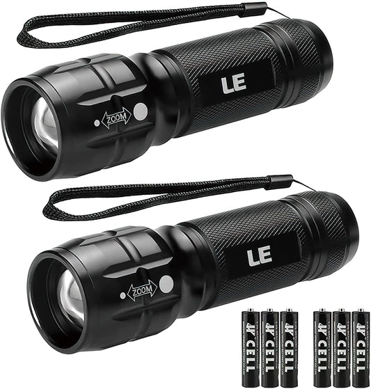 Lepro 2-Packs LED Flash Light LE1000 High Lumens, Mini Multifunction Tactical Flashlight , Zoomable, Waterproof, Adjustable Brightness, for Camping, Outdoor and Emergency Use (AAA Batteries Included)