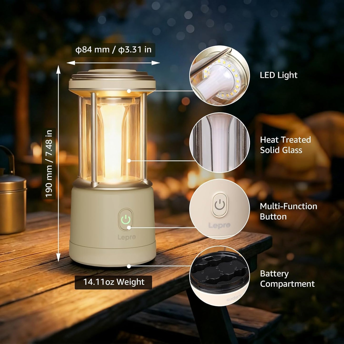 Lepro 1100LM Battery Powered LED Camping Lantern, Waterproof Tent Light with 5 Light Modes, Camping Essentials, Portable Lantern Flashlight for