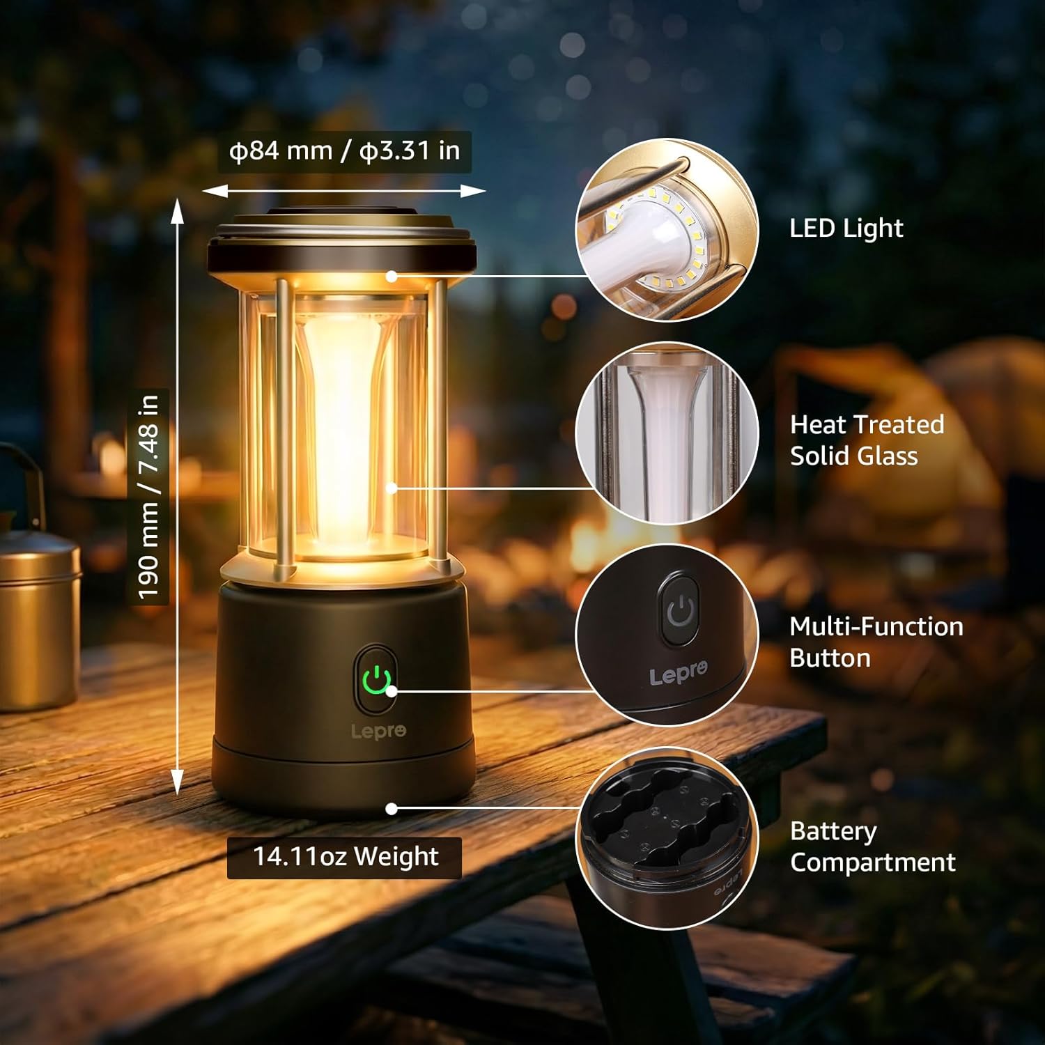 Lepro 1100LM Battery Powered LED Camping Lantern, Waterproof Tent Light with 5 Light Modes, Camping Essentials, Portable Lantern for Camping