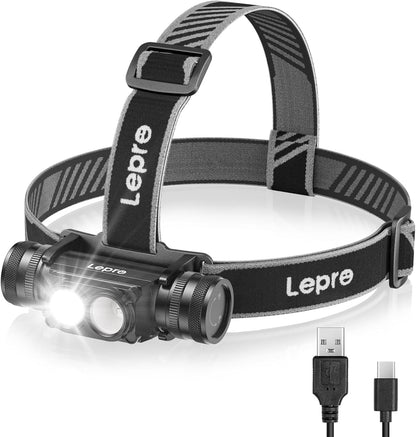 Lepro Headlamp Rechargeable - 1000 Lumen Powerful Detachable Headlamp with Bright 500FT Flashlight Beam