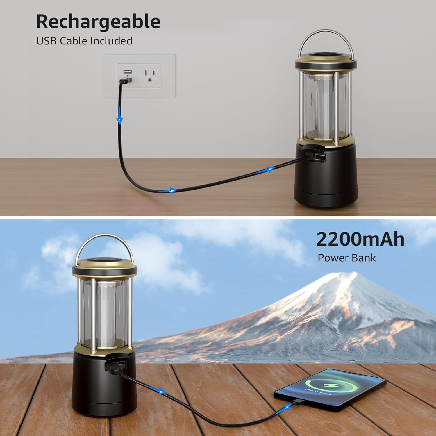 Lepro 2000LM LED Camping Lantern Rechargeable, Waterproof Tent Light with 5 Light Modes, Camping Essentials, Portable Lantern for Camping, Emergency Light, Power Outage, USB Cable Included