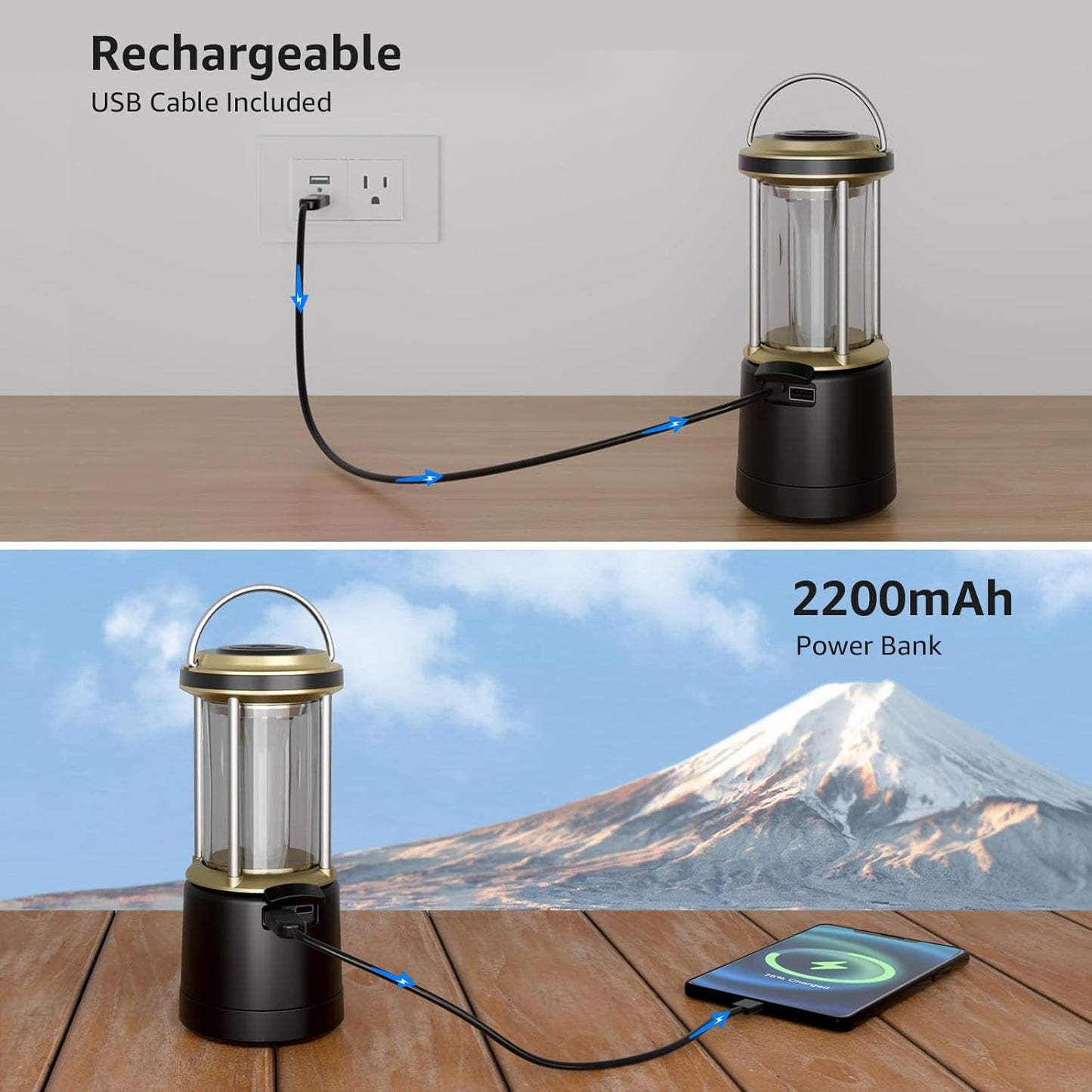 Lepro 2000LM LED Camping Lantern Rechargeable, Waterproof Tent Light with 5 Light Modes, Camping Essentials, Portable Lantern Flashlight for Camping, Emergency Light, Power Outage, USB Cable Included