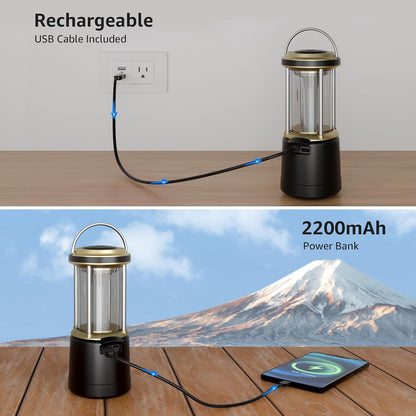 Lepro 2000LM LED Camping Lantern Rechargeable, Waterproof Tent Light with 5 Light Modes, Camping Essentials, Portable Lantern Flashlight for Camping, Emergency Light, Power Outage, USB Cable Included