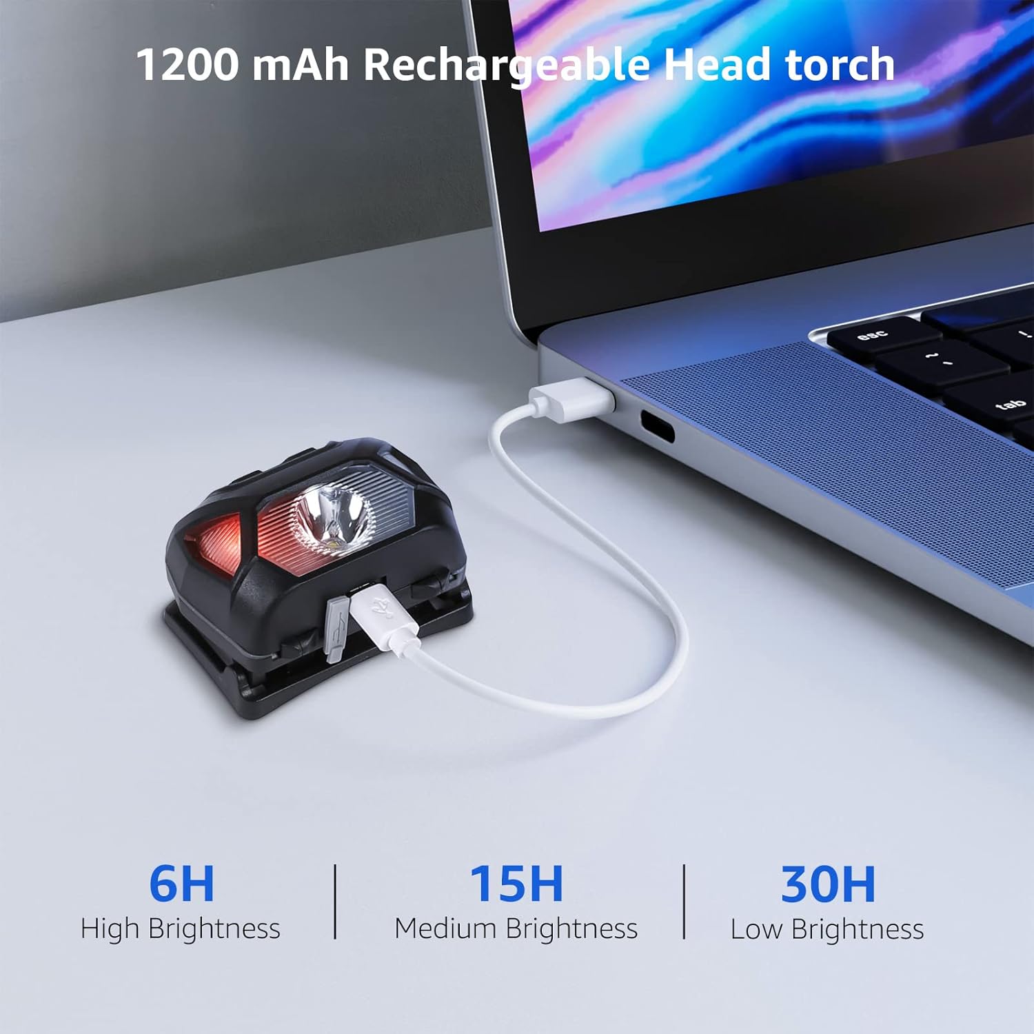 Lepro Rechargeable LED Headlamp (Black, USB-C Rechargeable, Lightweight)