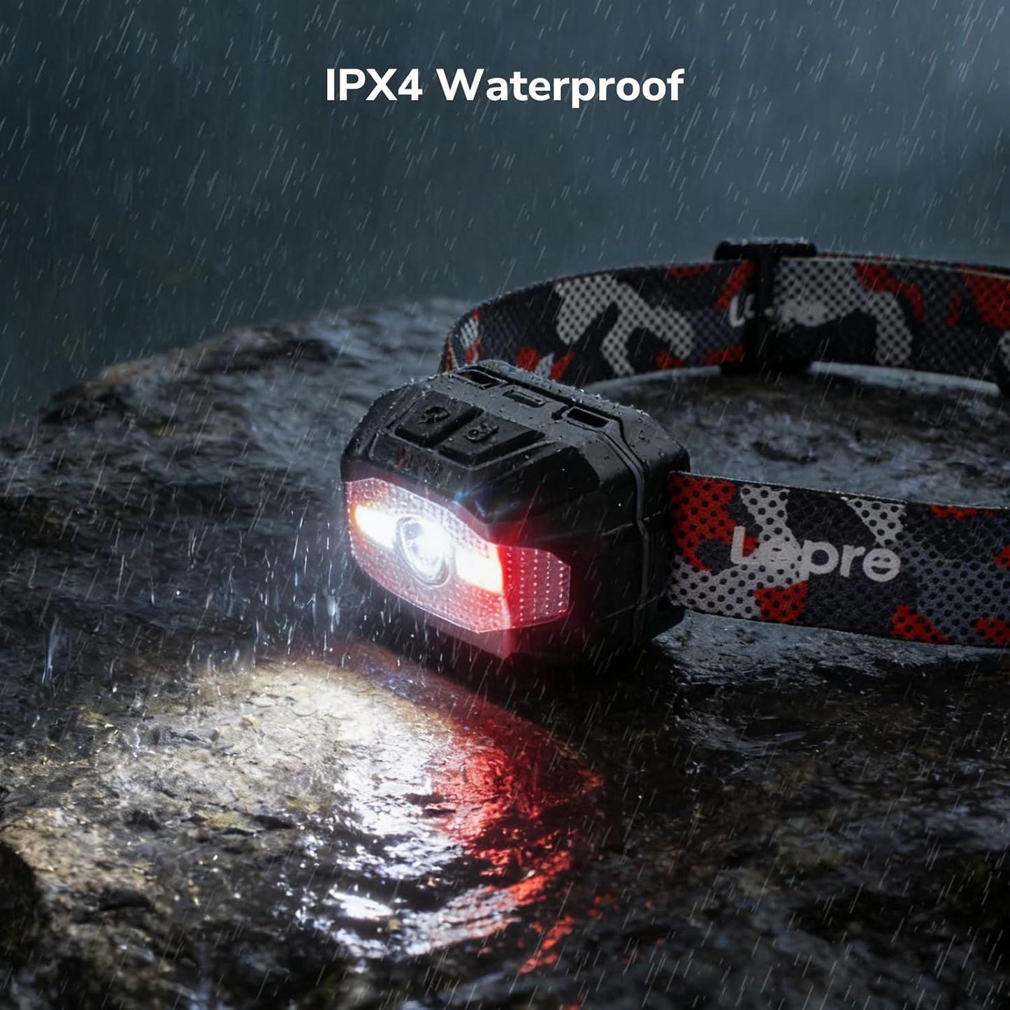 Lepro Dual Power Headlamp, Rechargeable LED Headlamp with Type-C & AAA Backup, 10 Modes with Red Light, Lightweight IPX4 Water Resistant Head Light for Camping, Running, Hiking, Emergency