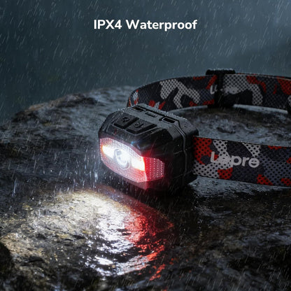 Lepro Dual Power Headlamp, Rechargeable LED Headlamp with Type-C & AAA Backup, 10 Modes with Red Light, Lightweight IPX4 Water Resistant Head Light for Camping, Running, Hiking, Emergency
