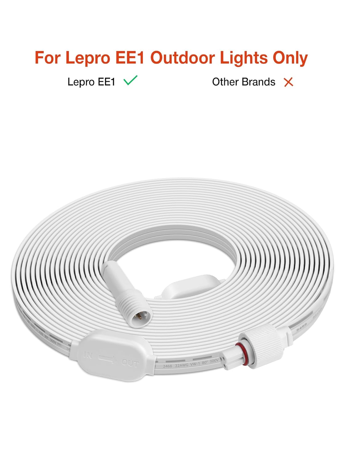 Lepro EE1 Permanent Lights Accessories Only – 10ft Extension Cable for EE1 Permanent Outdoor Lights (Not Compatible with E1), Extension Cord with Built-in Data Booster