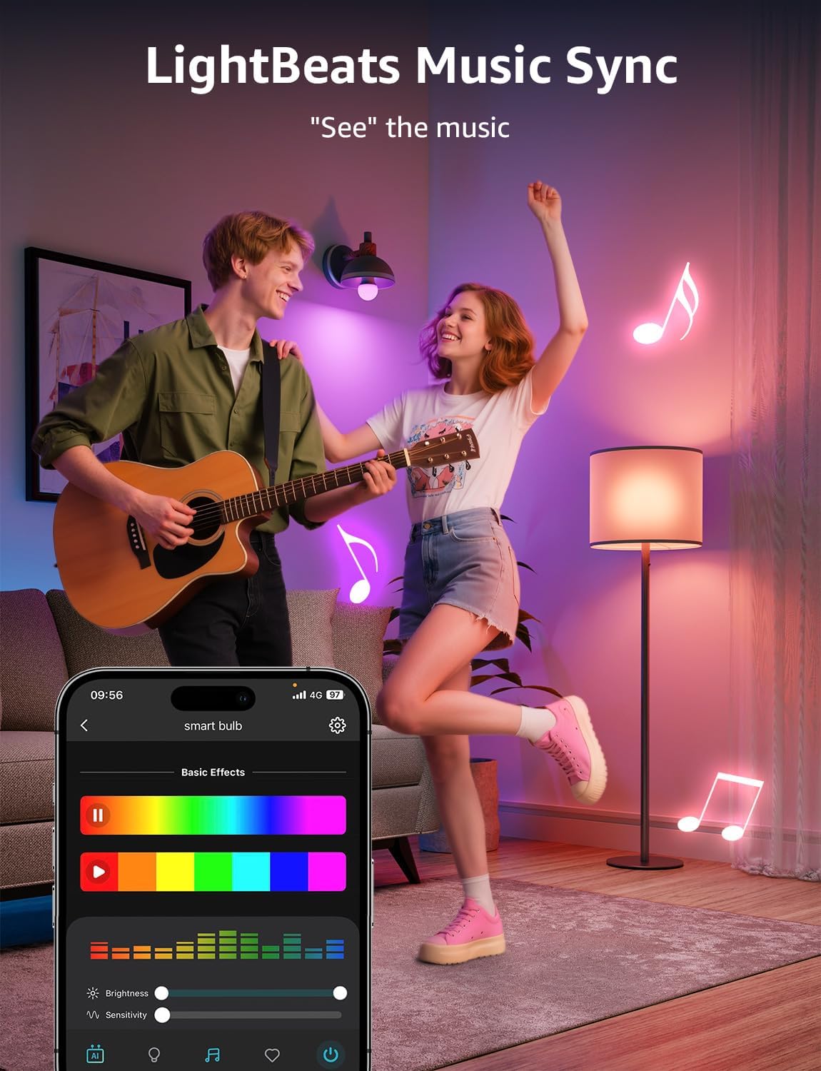 Lepro B3 AI Smart Light Bulbs - 1500LM 100W Equivalent A21 Bulb, WiFi & Bluetooth RGBWW Color Changing, Works with Alexa & Google Assistant, AI Voice Control by App, Music Sync, 2.4GHz Only
