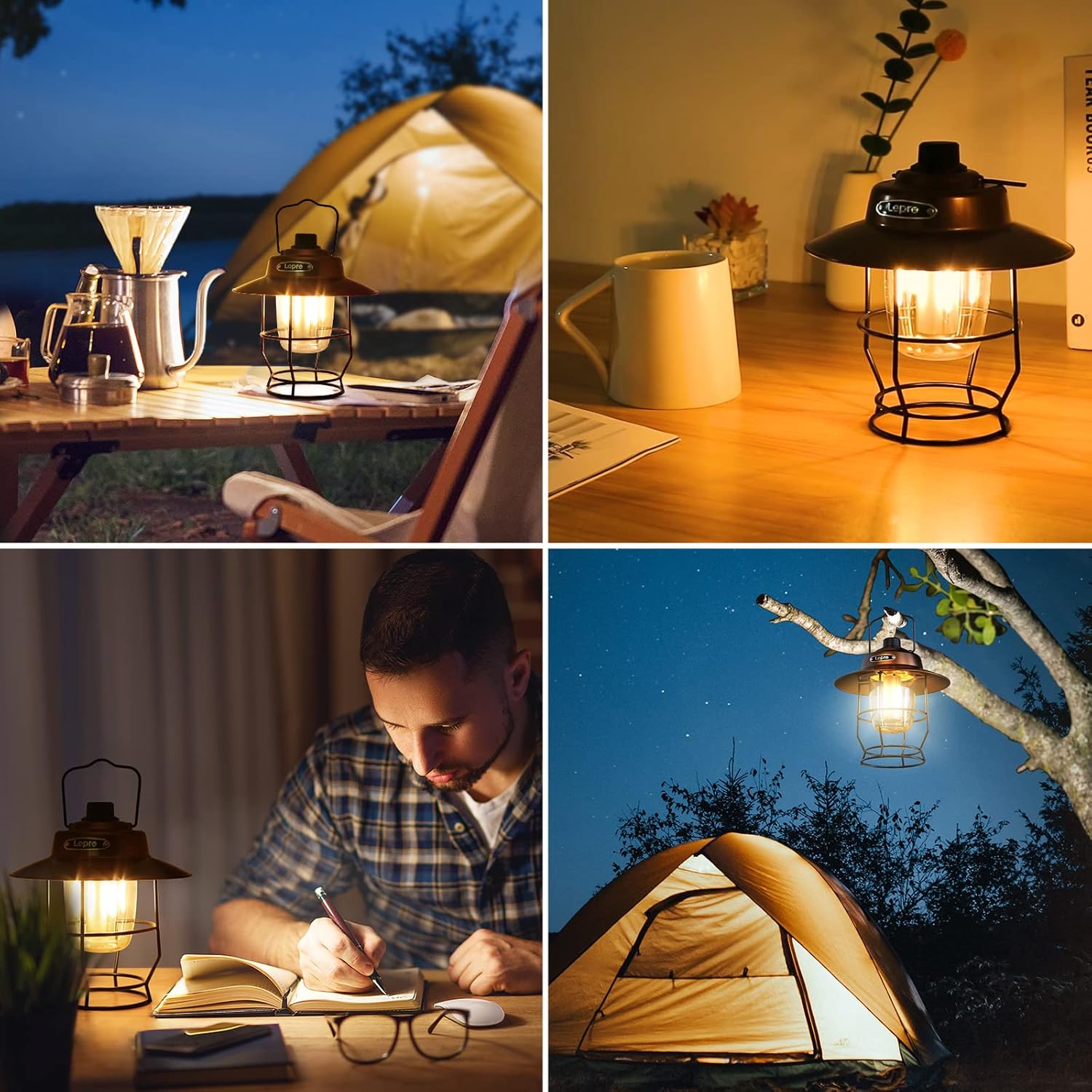 Lepro Vintage LED Camping lantern, Rechargeable Camping Railroad lantern, Retro Style, Classic tabletop Lantern decor with di