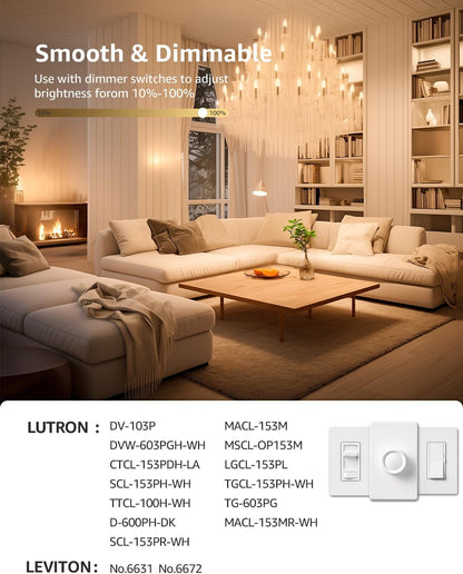 Lepro B11 LED Candelabra Bulbs, E12 Base, Dimmable, 5.5W (60W Equivalent), 500 Lumens, 2700K Warm White, Filament Clear Glass