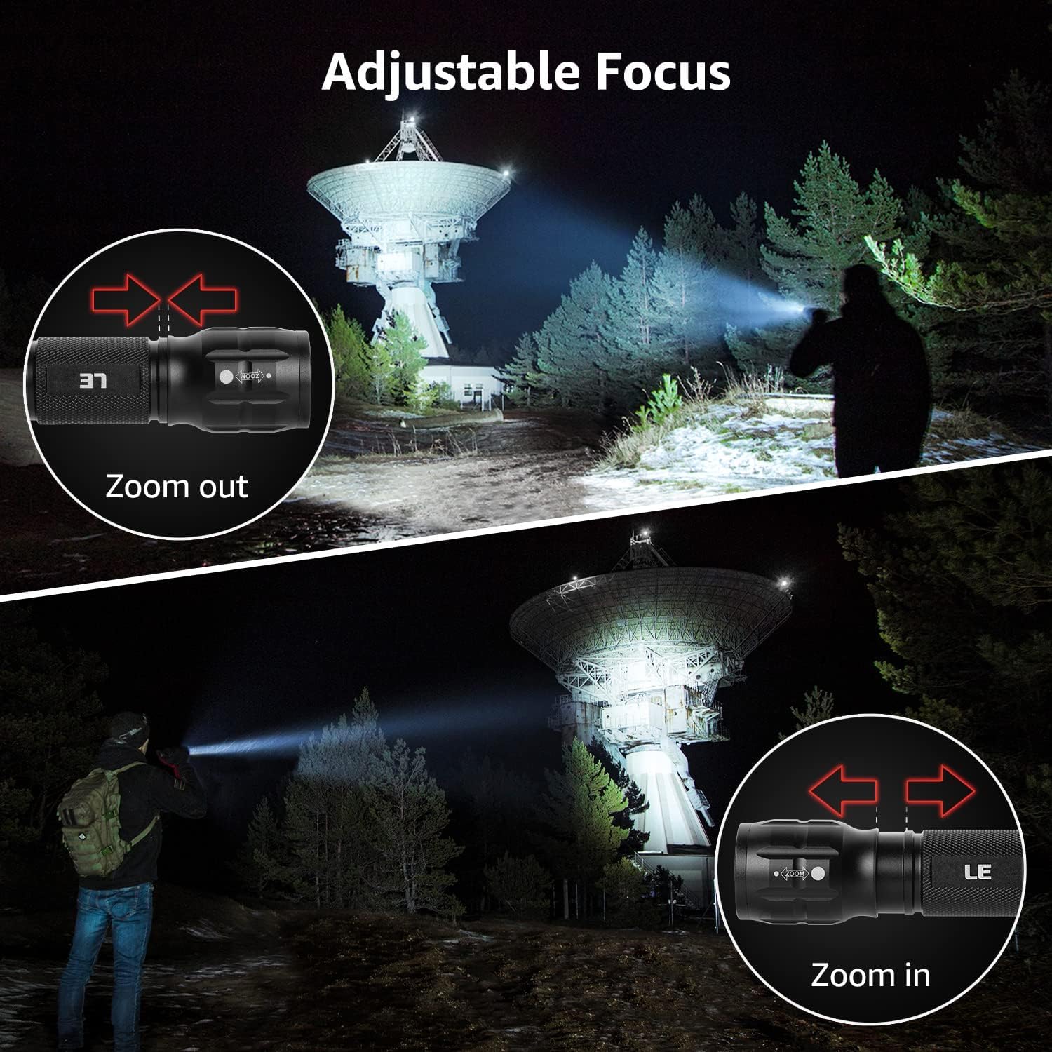 Lepro 2-Packs LED Flash Light LE1000 High Lumens, Mini Multifunction Tactical Flashlight , Zoomable, Waterproof, Adjustable Brightness, for Camping, Outdoor and Emergency Use (AAA Batteries Included)