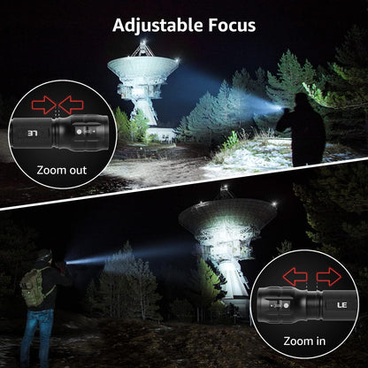 Lepro 2-Packs LED Flash Light LE1000 High Lumens, Mini Multifunction Tactical Flashlight , Zoomable, Waterproof, Adjustable Brightness, for Camping, Outdoor and Emergency Use (AAA Batteries Included)