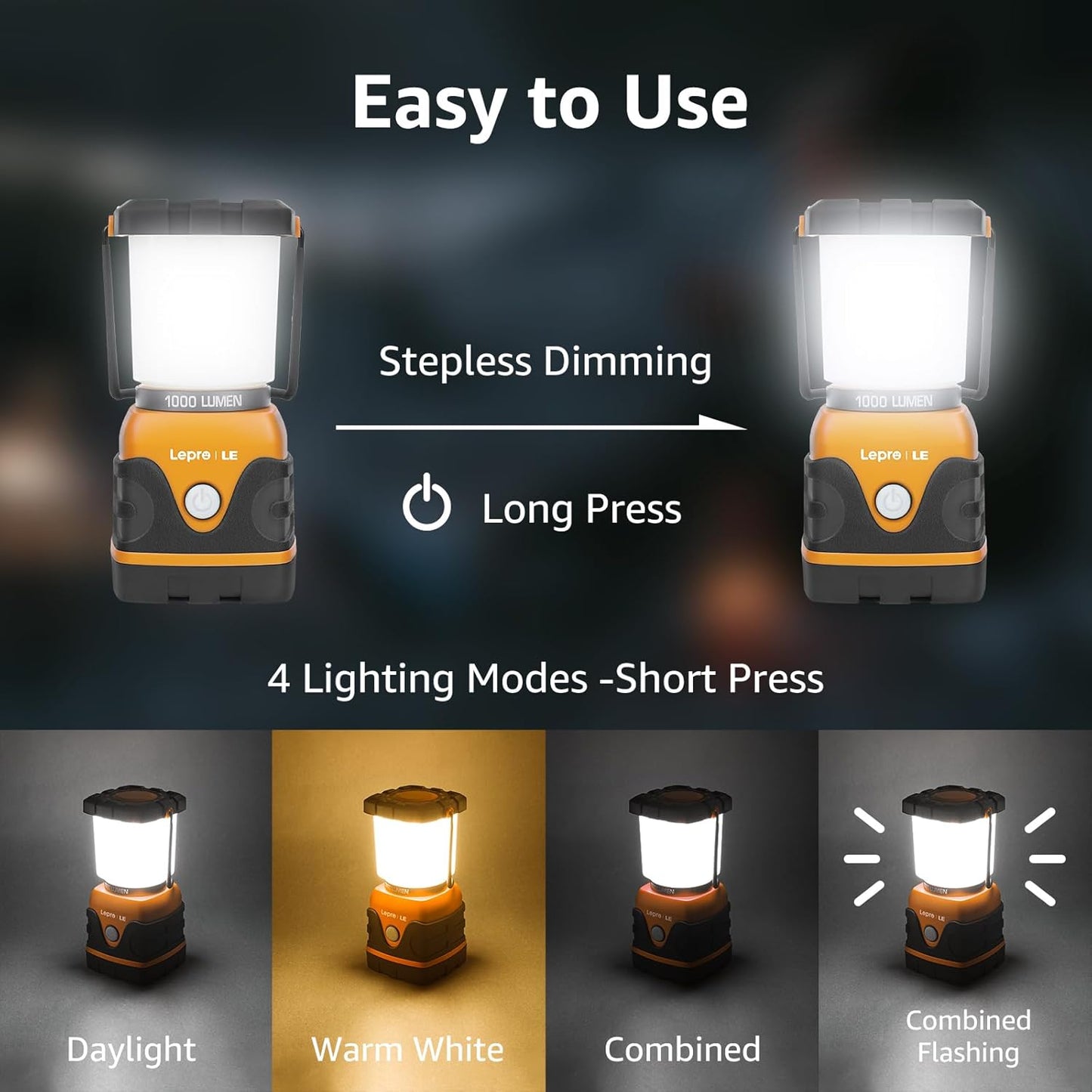 Lepro Battery Powered LED Camping Lantern (Waterproof, 1000LM, 4 Lighting Modes)