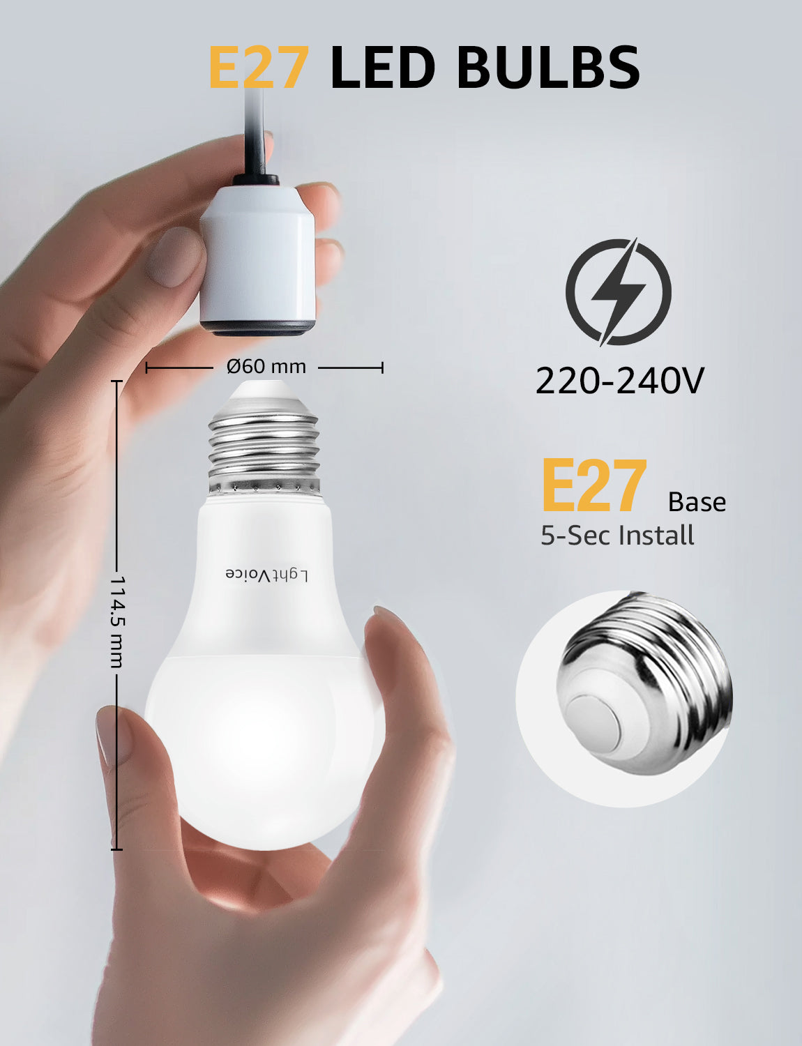 LightVioce A19 Dimmable LED Light Bulbs