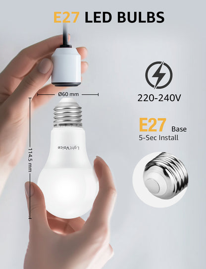 LightVioce A19 Dimmable LED Light Bulbs